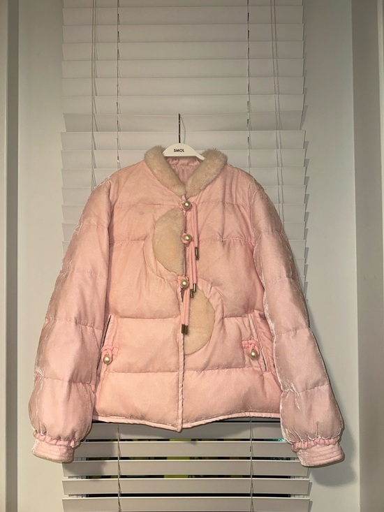 Jackets & Blazers - Baby Pink Puffer Jacket with Faux Fur Trim